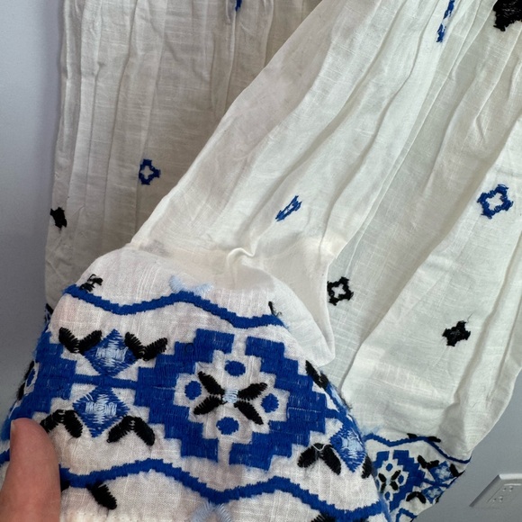 Zara White Sundress Blue Embroidery vacation cotton dress size 11-12 years - Picture 4 of 6